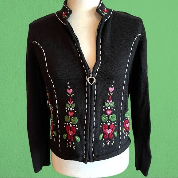 Vintage Orvis knit zip up cardigan embroidered - Picture 1 of 9